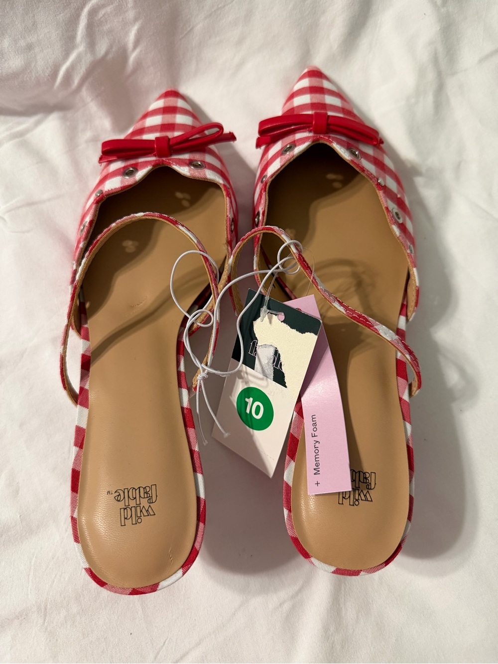 wild fable Red and White Gingham Pointed-Toe Slingback with Bow